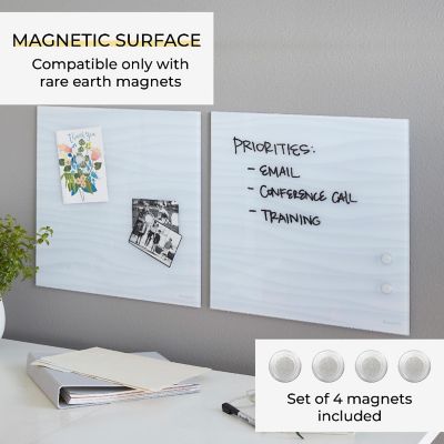 ECR4Kids MessageStor Magnetic Dry-Erase Glass Board with Magnets, 17.5in x 17.5in, White Waves, 2-Pack Image 2