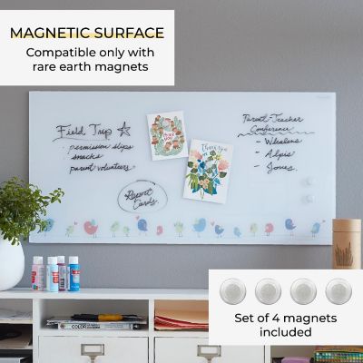 ECR4Kids MessageStor Magnetic Dry-Erase Glass Board with Magnets, 18in x 36in, Birds Image 2