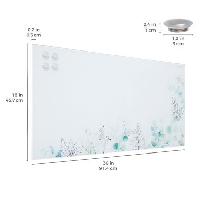 ECR4Kids MessageStor Magnetic Dry-Erase Glass Board with Magnets, 18in x 36in, Botanical Image 1