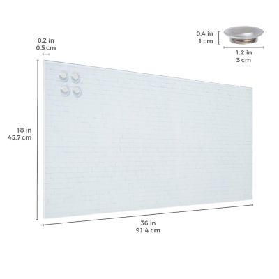 ECR4Kids MessageStor Magnetic Dry-Erase Glass Board with Magnets, 18in x 36in, White Brick Image 1