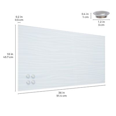 ECR4Kids MessageStor Magnetic Dry-Erase Glass Board with Magnets, 18in x 36in, White Waves Image 1