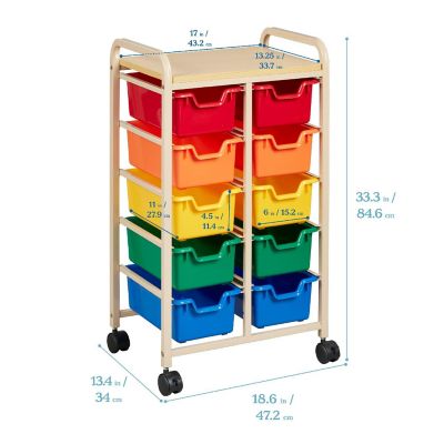 ECR4Kids Mobile Organizer with 10 Storage Bins, Sand/Assorted Image 1