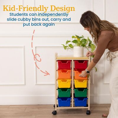 ECR4Kids Mobile Organizer with 10 Storage Bins, Sand/Assorted Image 3
