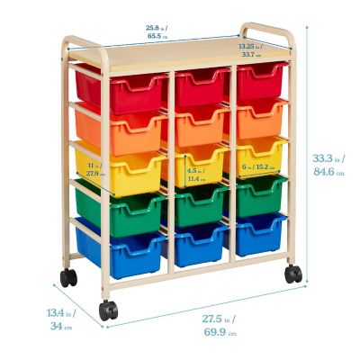 ECR4Kids Mobile Organizer with 15 Storage Bins, Sand/Assorted Image 1