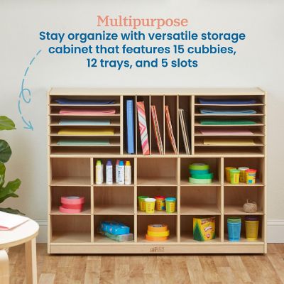 ECR4Kids Multi-Section Mobile Storage Cabinet, Classroom Furniture, Natural Image 2