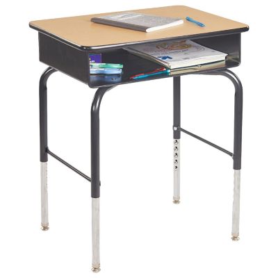 ECR4Kids Open Front Desk with Metal Storage Book Box, Adjustable, Classroom Furniture, Maple/Black Image 1