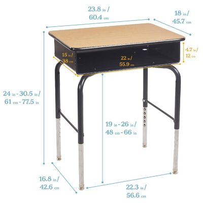 ECR4Kids Open Front Desk with Metal Storage Book Box, Adjustable, Classroom Furniture, Maple/Black Image 1