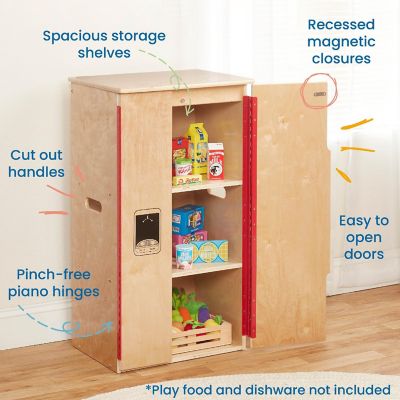 ECR4Kids Play Kitchen Refrigerator, Wooden Playset, Natural Image 3