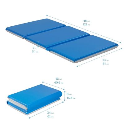 ECR4Kids Premium Folding Rest Mat, 3-Section, 1in, Blue/Grey, 5-Pack Image 1
