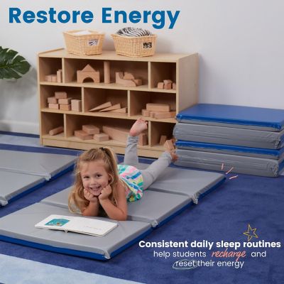 ECR4Kids Premium Folding Rest Mat, 3-Section, 1in, Blue/Grey, 5-Pack Image 2