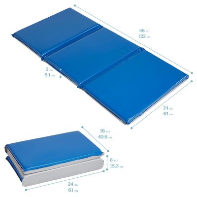 ECR4Kids Premium Folding Rest Mat, 3-Section, 1in, Sleeping Pad, Blue/Grey, 5-Pack Image 1