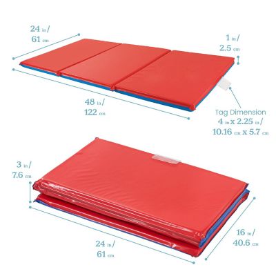 ECR4Kids Premium Folding Rest Mat, 3-Section, 1in, Sleeping Pad, Blue/Red Image 1