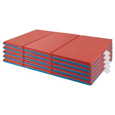 ECR4Kids Premium Folding Rest Mat, 3-Section, 2in, Blue/Red, 5-Pack Image 1
