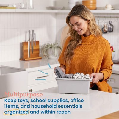 ECR4Kids Scoop Front Storage Bin, Light Grey, 15-Piece Image 2