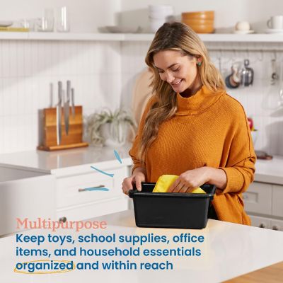 ECR4Kids Scoop Front Storage Bin, Multipurpose Organization, Black, 30-Piece Image 2