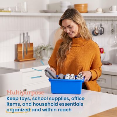 ECR4Kids Scoop Front Storage Bin, Multipurpose Organization, Blue, 15-Piece Image 2