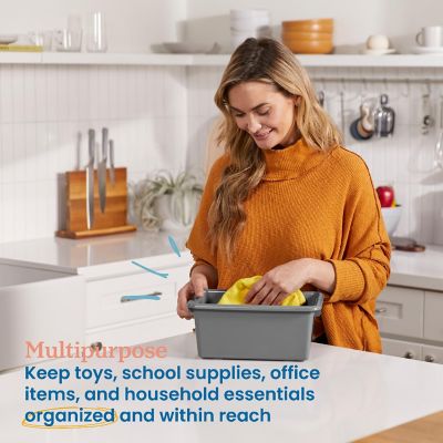 ECR4Kids Scoop Front Storage Bin, Multipurpose Organization, Dark Grey, 15-Piece Image 2
