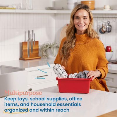 ECR4Kids Scoop Front Storage Bin, Multipurpose Organization, Red, 5-Piece Image 2