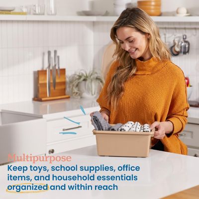 ECR4Kids Scoop Front Storage Bin, Multipurpose Organization, Sand, 20-Piece Image 2