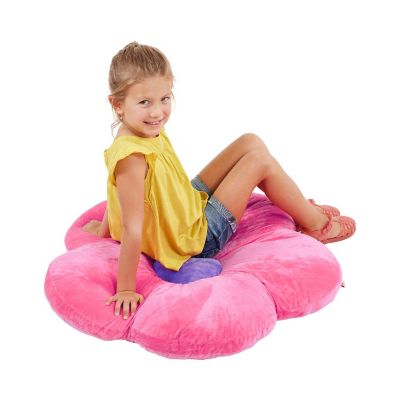 ECR4Kids SoftZone Flower Floor Pillow, Seating Cushion, Bright Pink Image 1