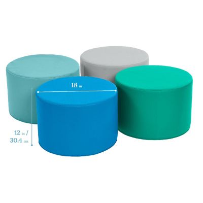 ECR4Kids SoftZone Foam Ottoman Set, Round, Contemporary, 4-Piece Image 1