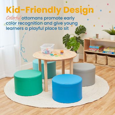 ECR4Kids SoftZone Foam Ottoman Set, Round, Contemporary, 4-Piece Image 2