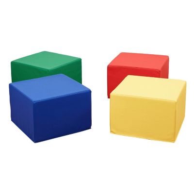 ECR4Kids SoftZone Foam Ottoman Set, Square, Flexible Seating, Assorted, 4-Piece Image 1