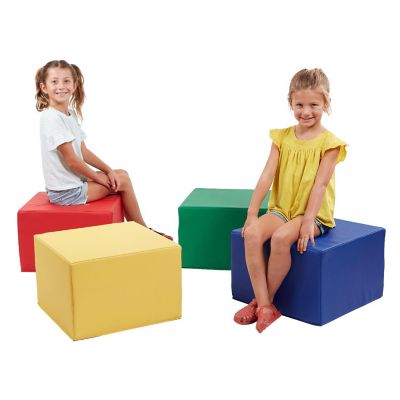 ECR4Kids SoftZone Foam Ottoman Set, Square, Flexible Seating, Assorted, 4-Piece Image 1