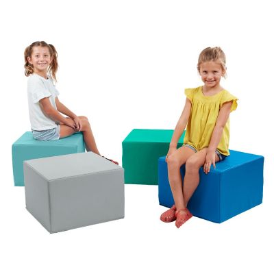 ECR4Kids SoftZone Foam Ottoman Set, Square, Flexible Seating, Contemporary, 4-Piece Image 1