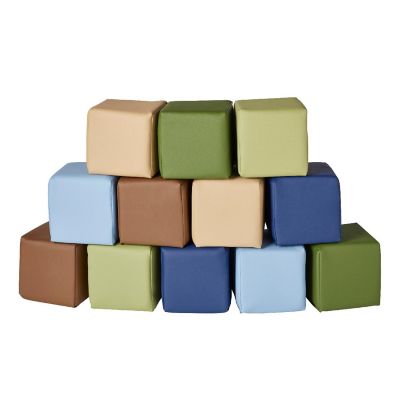 ECR4Kids SoftZone Patchwork Toddler Building Blocks, Foam Cubes, Earthtone, 12-Piece Image 1