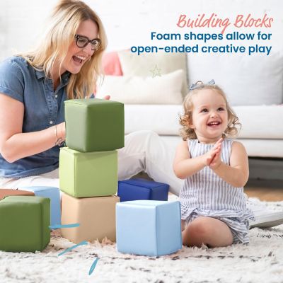 ECR4Kids SoftZone Patchwork Toddler Building Blocks, Foam Cubes, Earthtone, 12-Piece Image 2