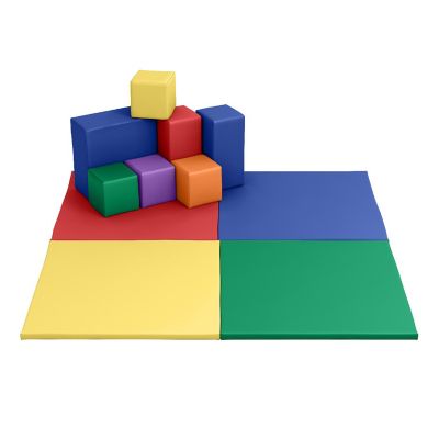 ECR4Kids SoftZone Quad Fold-N-Go Activity Mat and Patchwork Toddler Blocks, Beginner Playset, Assorted, 13-Piece Image 1