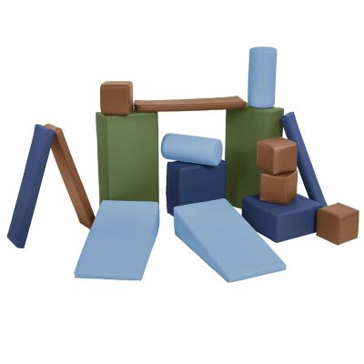 ECR4Kids SoftZone Soft Builder Blocks, Foam Shapes, Earthtone, 16-Piece Image 1