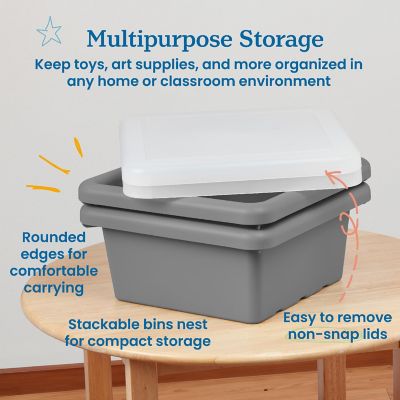 ECR4Kids Square Bin with Lid, Grey, 2-Pack Image 3