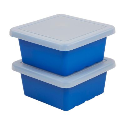 ECR4Kids Square Bin with Lid, Storage Containers, Blue, 2-Pack Image 1