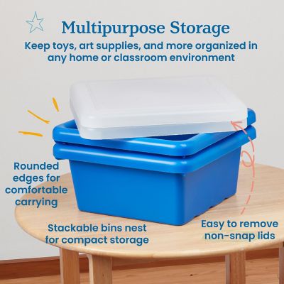 ECR4Kids Square Bin with Lid, Storage Containers, Blue, 2-Pack Image 3