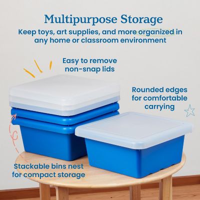 ECR4Kids Square Bin with Lid, Storage Containers, Blue, 4-Pack Image 3