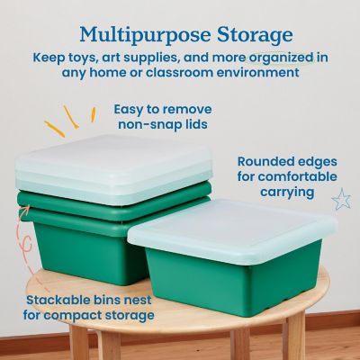 ECR4Kids Square Bin with Lid, Storage Containers, Emerald, 4-Pack Image 3