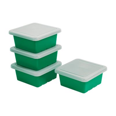 ECR4Kids Square Bin with Lid, Storage Containers, Green, 4-Pack Image 1