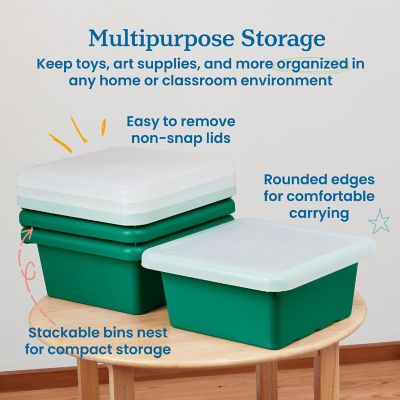 ECR4Kids Square Bin with Lid, Storage Containers, Green, 4-Pack Image 3