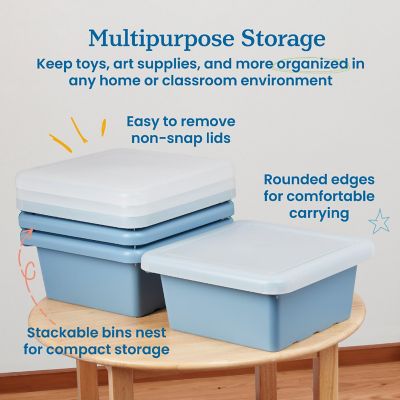 ECR4Kids Square Bin with Lid, Storage Containers, Powder Blue, 4-Pack Image 3