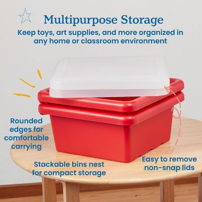 ECR4Kids Square Bin with Lid, Storage Containers, Red, 2-Pack Image 3