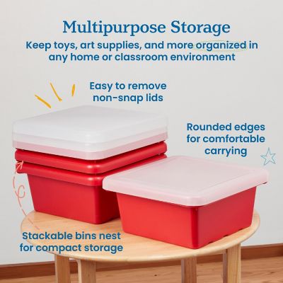 ECR4Kids Square Bin with Lid, Storage Containers, Red, 4-Pack Image 3