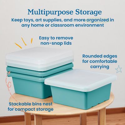 ECR4Kids Square Bin with Lid, Storage Containers, Seafoam, 4-Pack Image 3