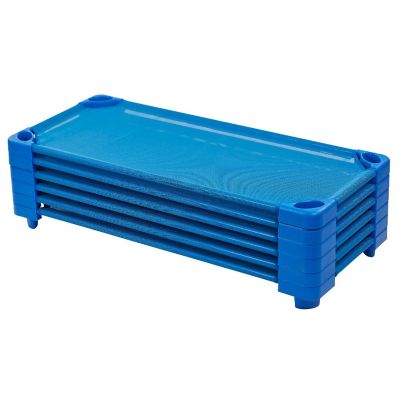 ECR4Kids Stackable Kiddie Cot, Ready-to-Assemble, Standard Size, Blue, 6-Pack Image 1