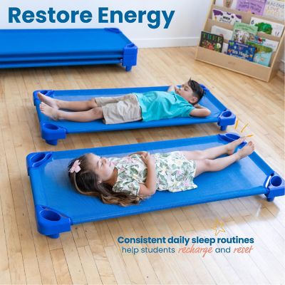 ECR4Kids Stackable Kiddie Cot, Ready-to-Assemble, Standard Size, Blue, 6-Pack Image 2