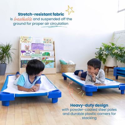 ECR4Kids Stackable Kiddie Cot, Ready-to-Assemble, Standard Size, Blue, 6-Pack Image 3