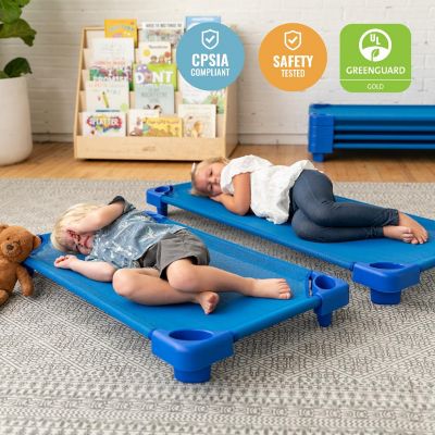 ECR4Kids Stackable Kiddie Cot, Ready-To-Assemble, Toddler Size, Blue, 6-Pack Image 3