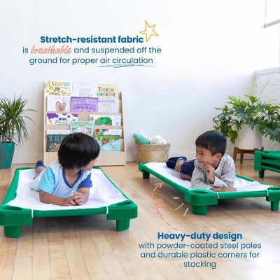 ECR4Kids Stackable Kiddie Cot, Standard Size, Green, 6-Pack Image 3
