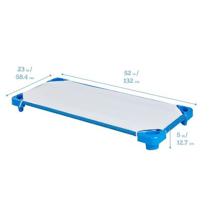 ECR4Kids Stackable Kiddie Cot with Sheet, Standard Size, Classroom Furniture, Blue, 6-Pack Image 1